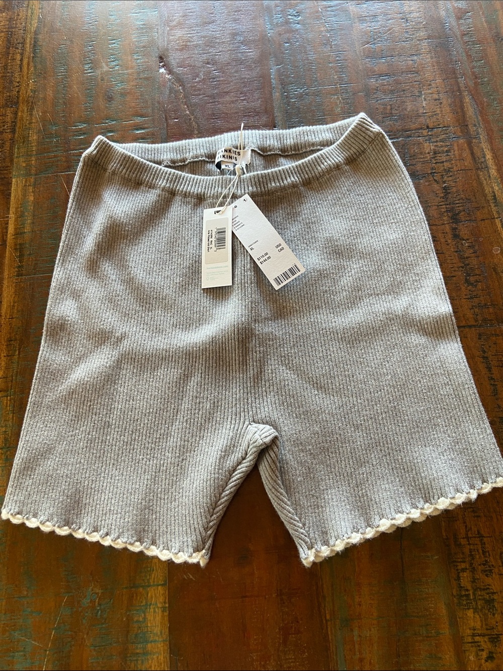 Frankie’s Bikinis Ribbed Knit Women's Shorts with Scallop Trim - Gray